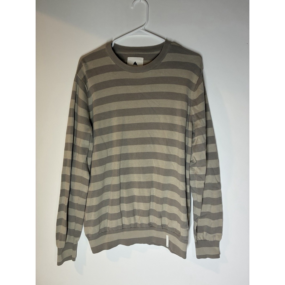 Burton Striped Crewneck Sweater Tan & Cream Cotton Long Sleeve Mens Sz Large